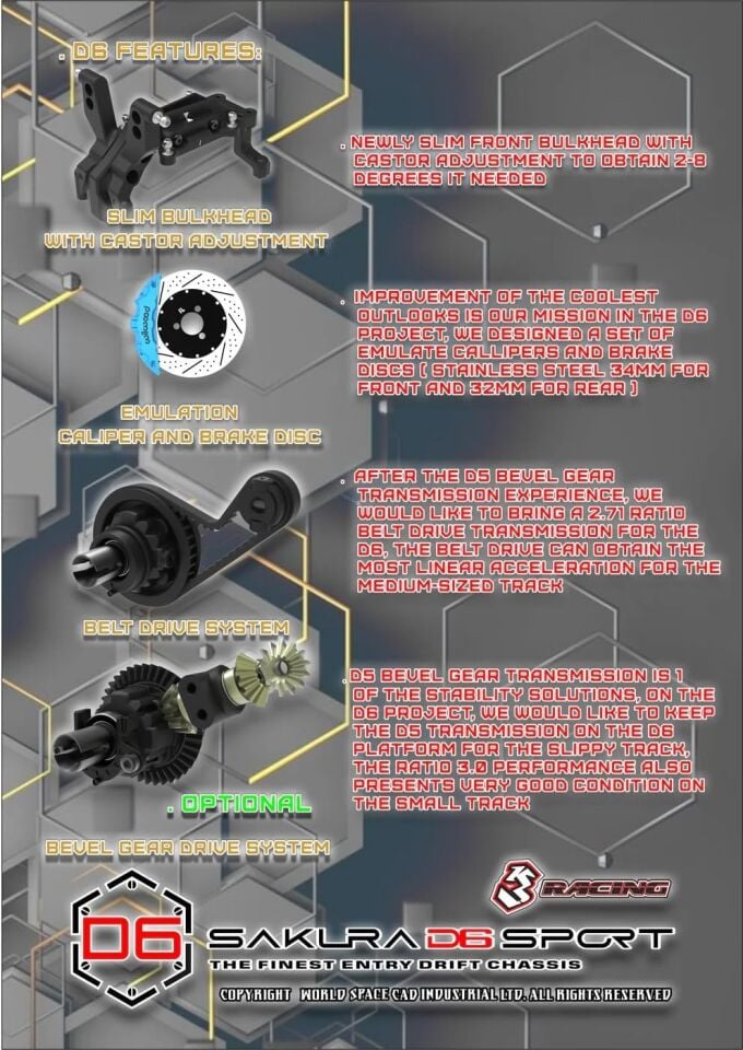 Sakura D6 Sport Arka Çeker Drift Kit Kayışlı Versiyon (Demonte Kit)