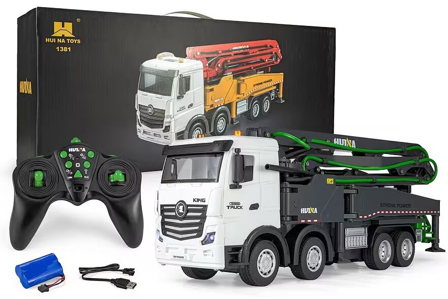 1381 RC Beton Pompası Kamyonu 1/18 Ölçek Gri/Yeşil