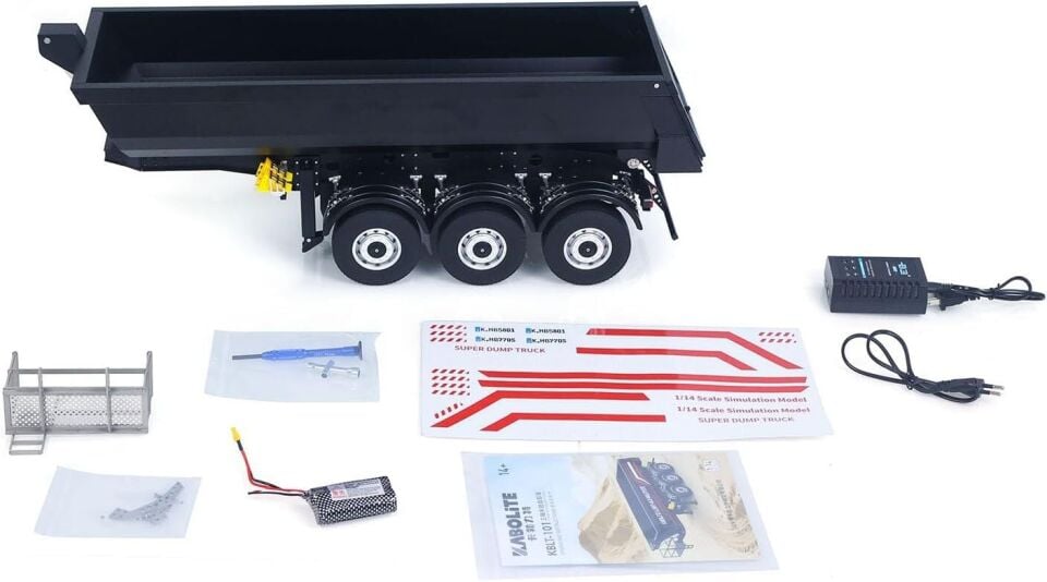 KABOLITE 1/14 Metal 3 Akslı Elektrikli Kaldırmalı Damperli Dorse Siyah