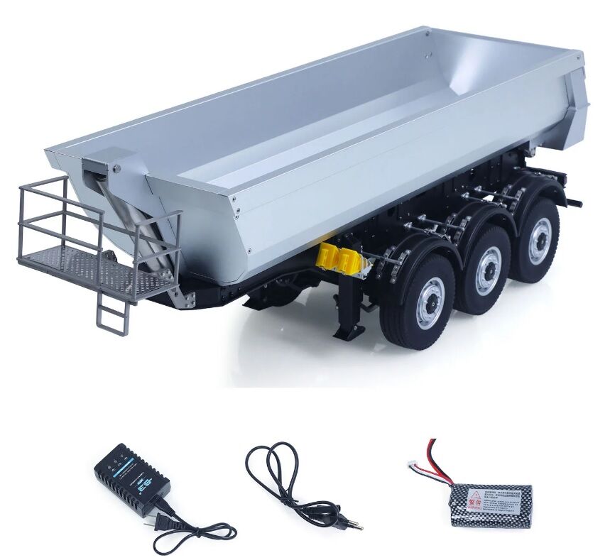 KABOLITE 1/14 Metal 3 Akslı Elektrikli Kaldırmalı Damperli Dorse Gri