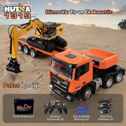 1319 1/24 RC Flatbed Tır ve Ekskavatör Combo Paket