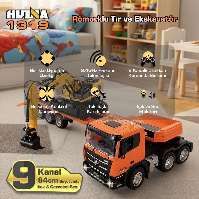 1319 1/24 RC Flatbed Tır ve Ekskavatör Combo Paket