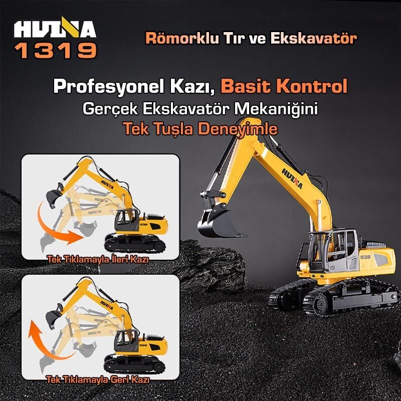 1319 1/24 RC Flatbed Tır ve Ekskavatör Combo Paket