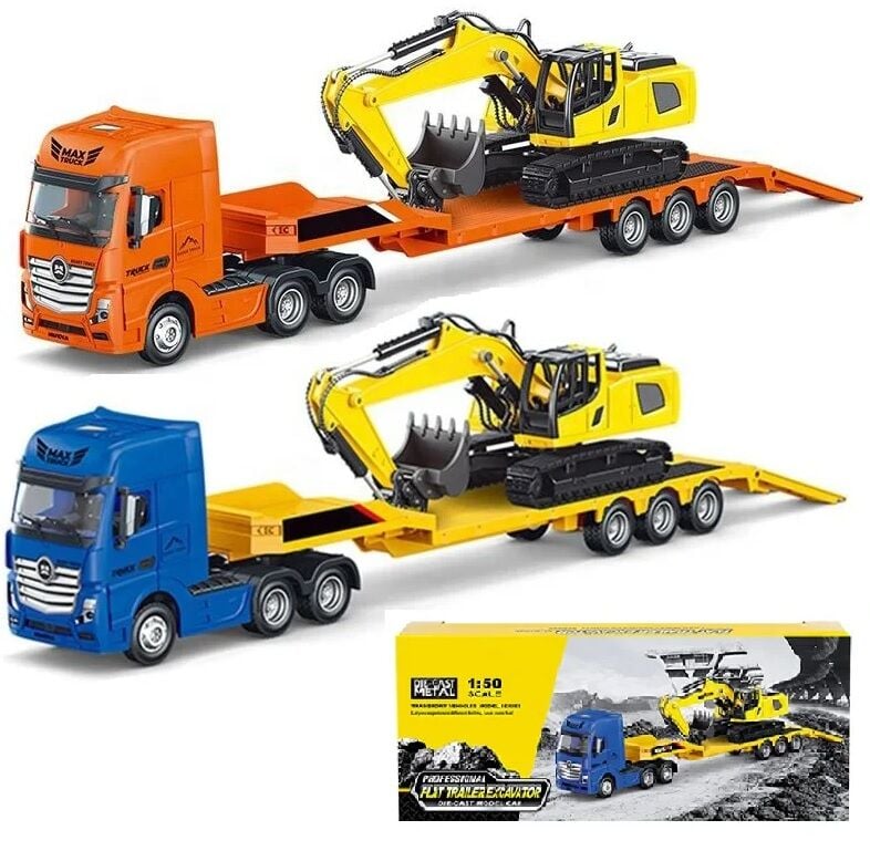1729 Flatbed Tır +Ekskavatör 1/50 Diecast Metal Set