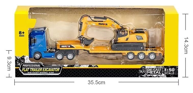 1729 Flatbed Tır +Ekskavatör 1/50 Diecast Metal Set