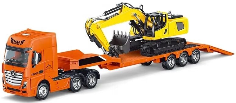 1729 Flatbed Tır +Ekskavatör 1/50 Diecast Metal Set