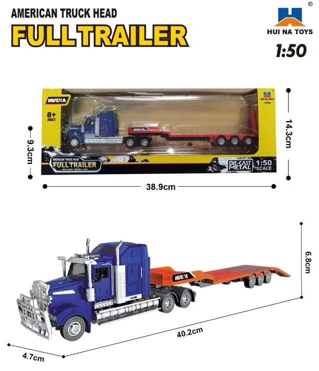 1754 Metal Amerikan Flatbed Tır 1/50 Diecast Turuncu