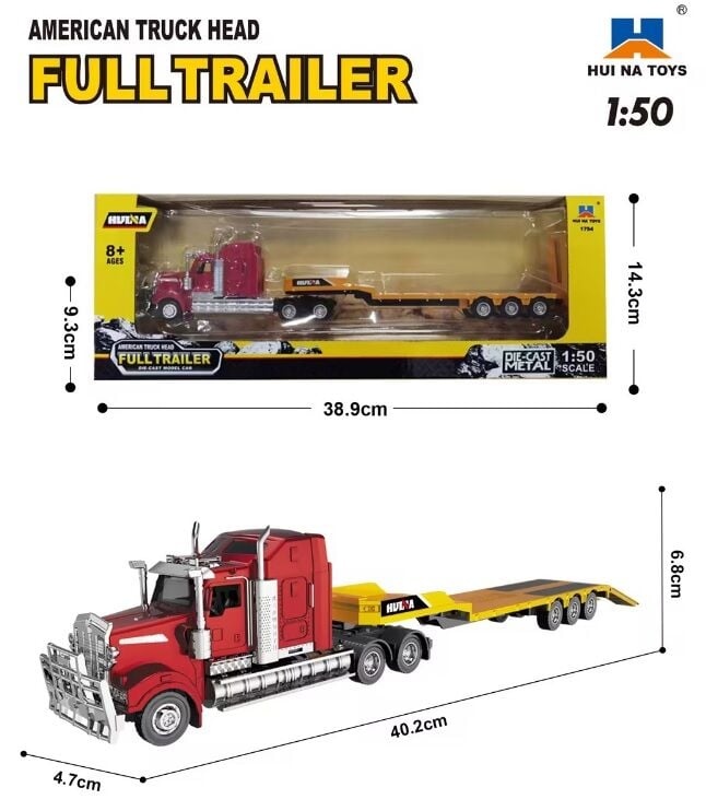 1754 Metal Amerikan Flatbed Tır 1/50 Diecast Sarı