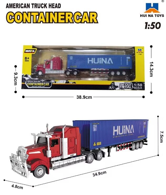 1756 Metal Amerikan Konteyner Dorseli Tır 1/50 Diecast