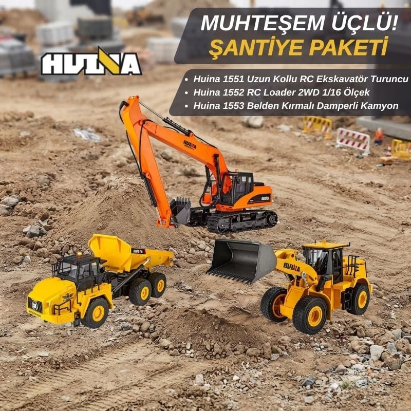 1551 Ekskavatör + 1553 Belden Kırmalı Kamyon + 1552 Loader 3'lü Başlangıç Seti