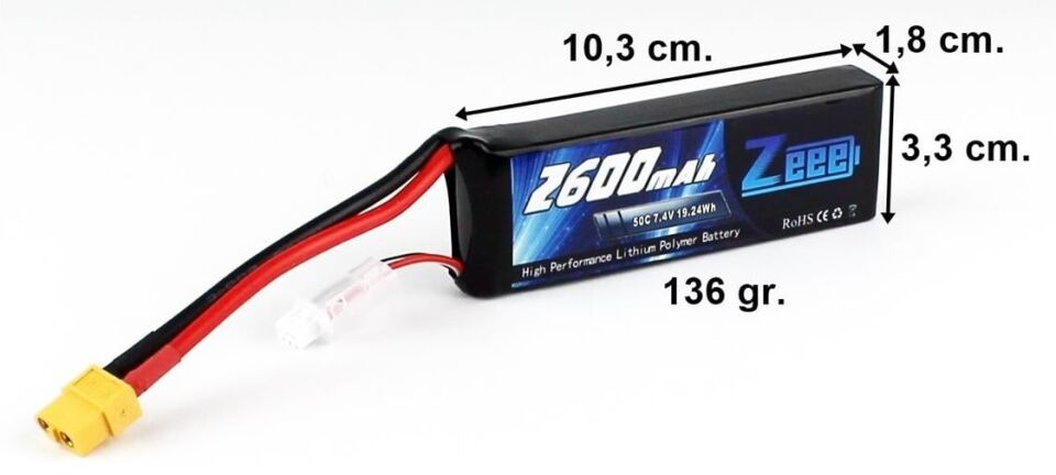 2600Mah 7.4V 50C 2S Lipo Batarya