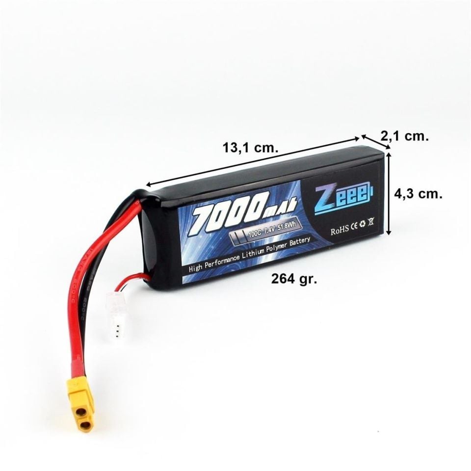 7000Mah 7.4V 100C 2S Lipo Batarya