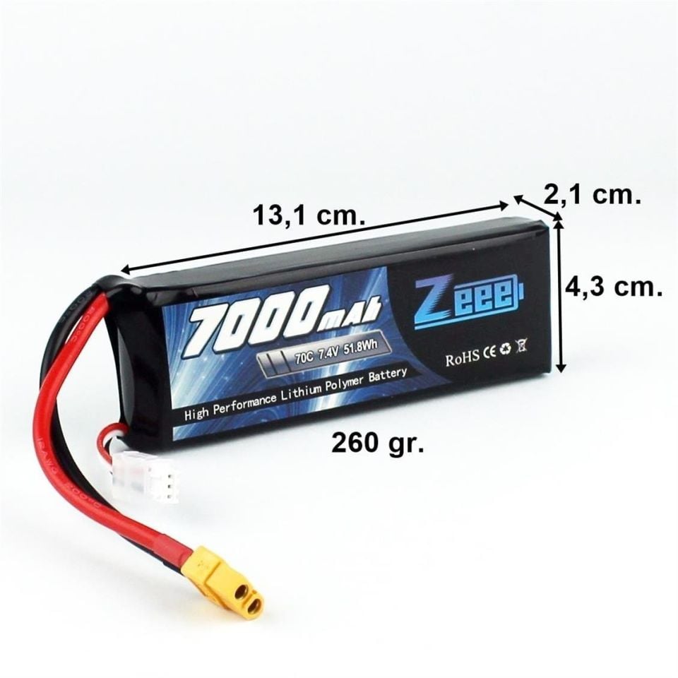 7000Mah 7.4V 70C 2S Lipo Batarya