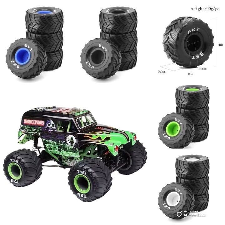 100mm Monster Jam Jant Lastik Seti 12 Hex 4 Adet