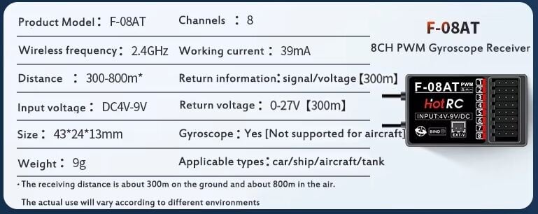 F-08AT 2.4GHz FHSS 8CH Gyrolu Alıcı