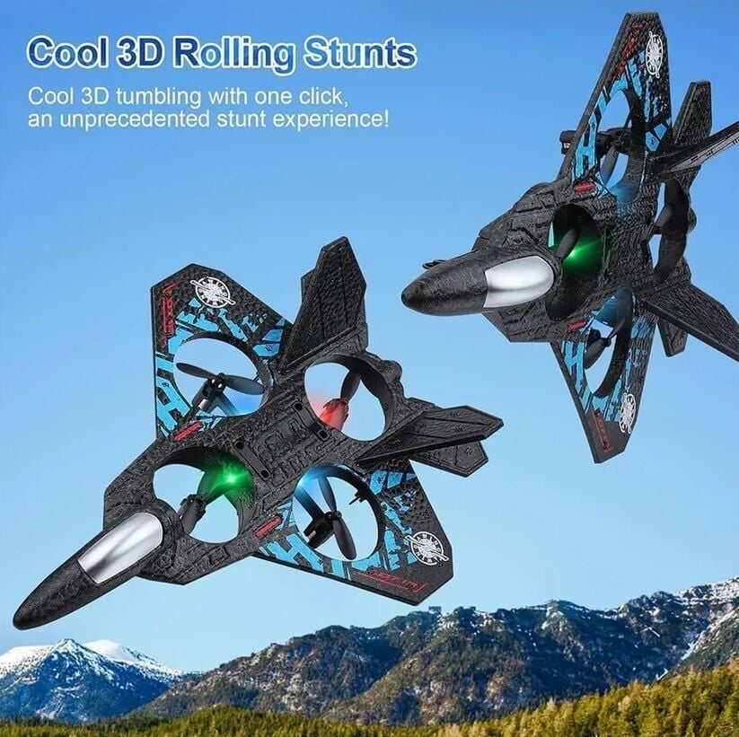 360° Takla Atabilen ve LED Işıklı Uzaktan Kumandalı Savaş Uçağı Drone