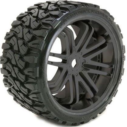 Terrain Crusher Belted Tyre Black 17mm Wheels 1/4 Offset 4 Adet