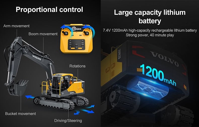 1/16 Volvo RC Metal Dişli ve Metal Kovalı Ekskavatör