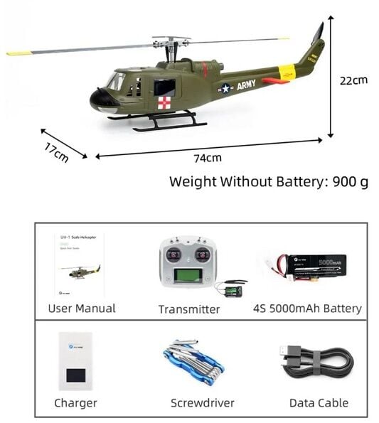 UH-1 Huey ACE GPS Stabilized 6CH RC Scale Helicopter 470L RTF