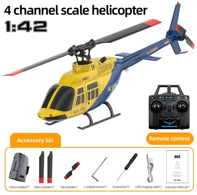 A60 BELL 206 Mini Optical Flow RC Helicopter RTF Sarı