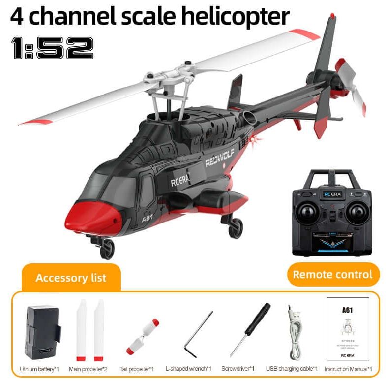 A61 Airwolf Optical Flow RC Helicopter RTF Kırmızı