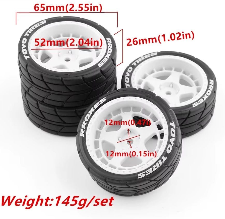 1/10 Asfalt Jant Lastik Seti 9mm Offset 4Adet Desen 2