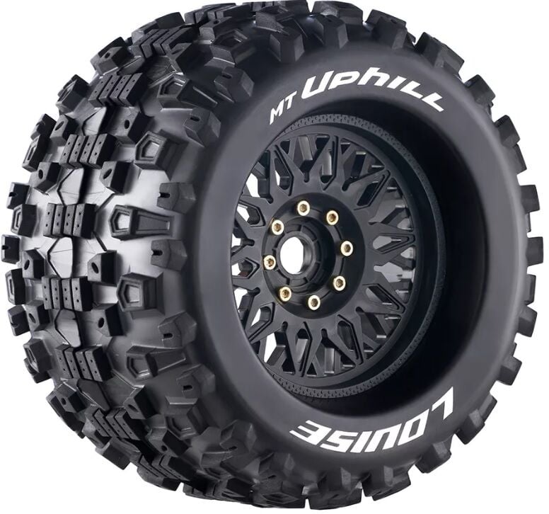 MT UPHILL 1/8 Monster Truck Tire Set  Black Wheels  Removable HEX 17mm 4 Adet