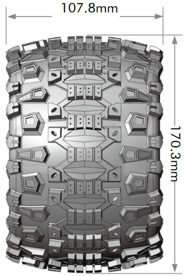 MT UPHILL 1/8 Monster Truck Tire Set  Black Wheels  Removable HEX 17mm 4 Adet