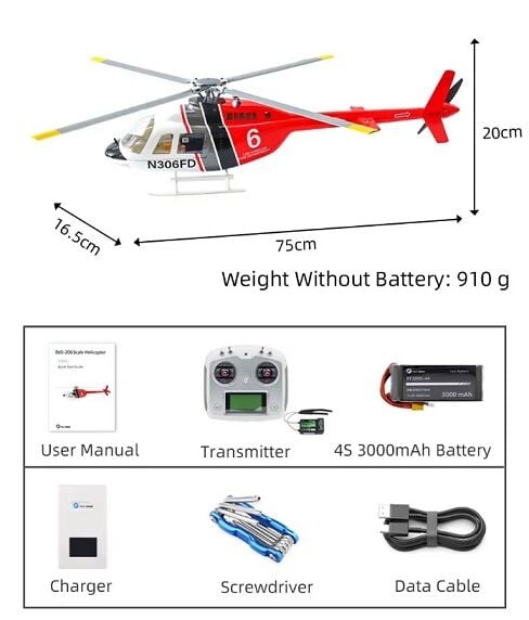 Bell 206 ACE 6CH RC GPS Stabilized 4 Rotor Scale Helicopter