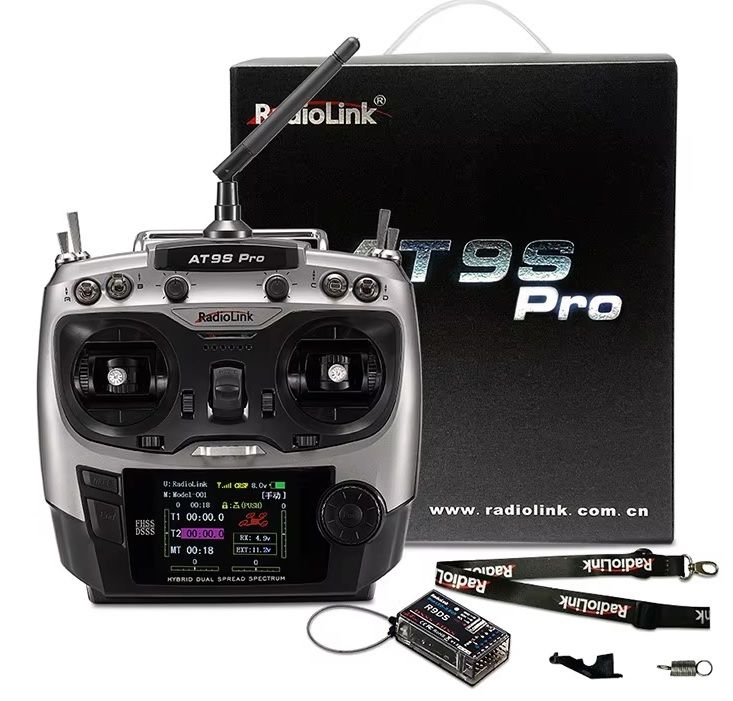 AT9S Pro 2.4G 12 Kanal DSSS FHSS Kumanda ve 9 Kanal R9DS Alıcı Gümüş Renk Gri
