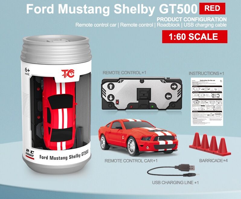 1/60 RC Ford Mustang GT 500 Uzaktan Kumandalı Kutu Kola Araba Kırmızı
