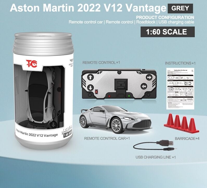 1/60 RC Aston Martin 2022 V12 Vantage Uzaktan Kumandalı Kutu Kola Araba Gri