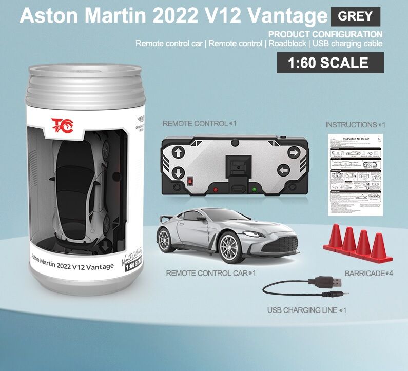 1/60 RC Aston Martin 2022 V12 Vantage Uzaktan Kumandalı Kutu Kola Araba Gri